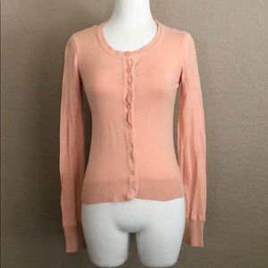 Peach Pink Long Sleeve Sweater Button Cardigan